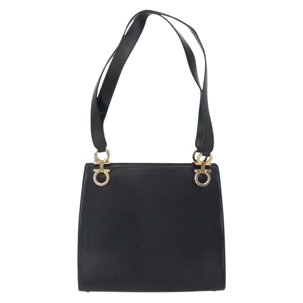 Salvatore Ferragamo Leather Gancini Shoulder Bag Black